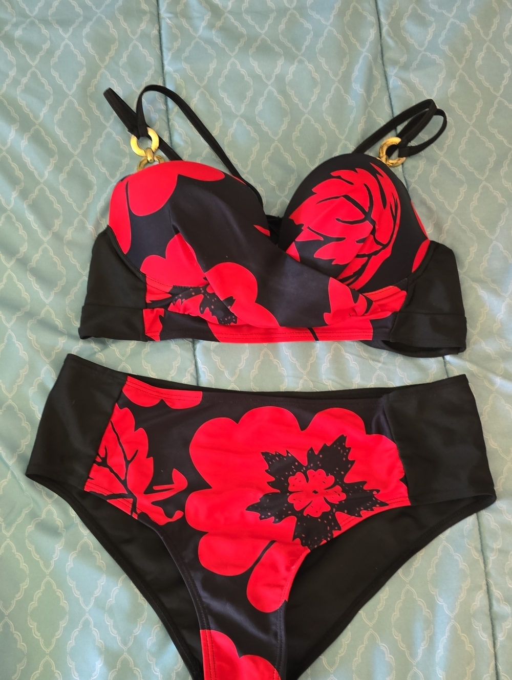 Women’s Black & Red Floral Bikini Set